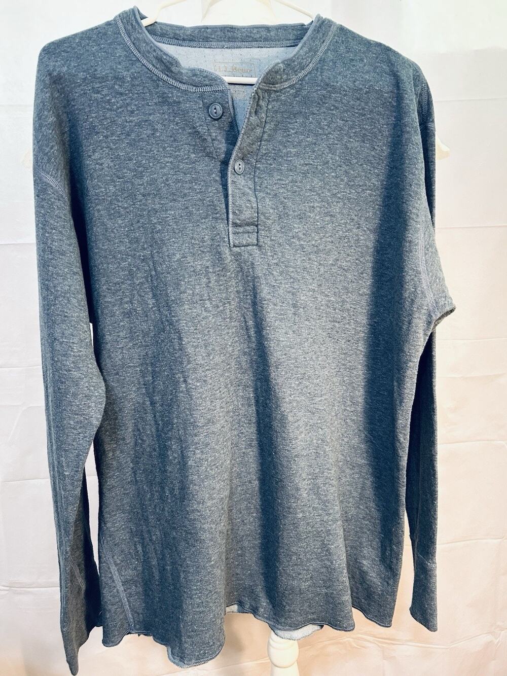 LL Bean Mens River Driver's Shirt Henley Dble Layer-Wool-Cotton Knit Blue Sz L